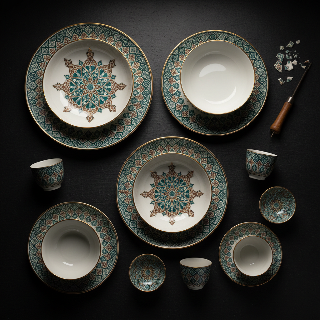 Nazifa ceramic dining set flat lay